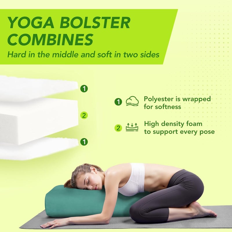 Wellsin Rectangular Yoga Bolster - Meditation Pillow with Washable Suede Cover, 27"X10" X5.5" - Image 3